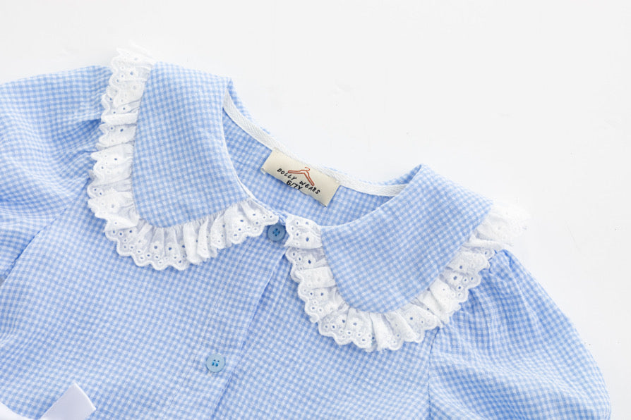 Pale blue gingham school dress on sale