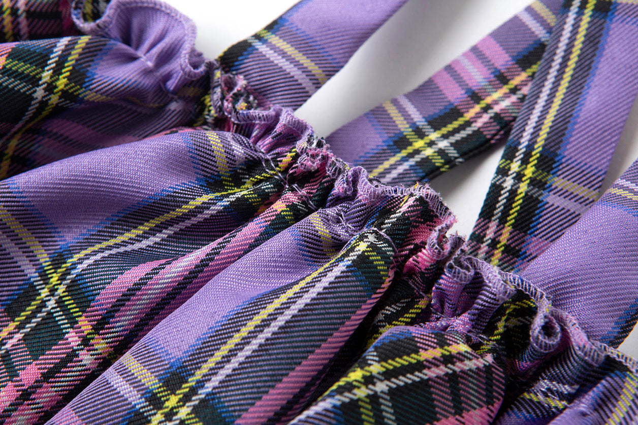 Purple tartan braced peplum bloomers