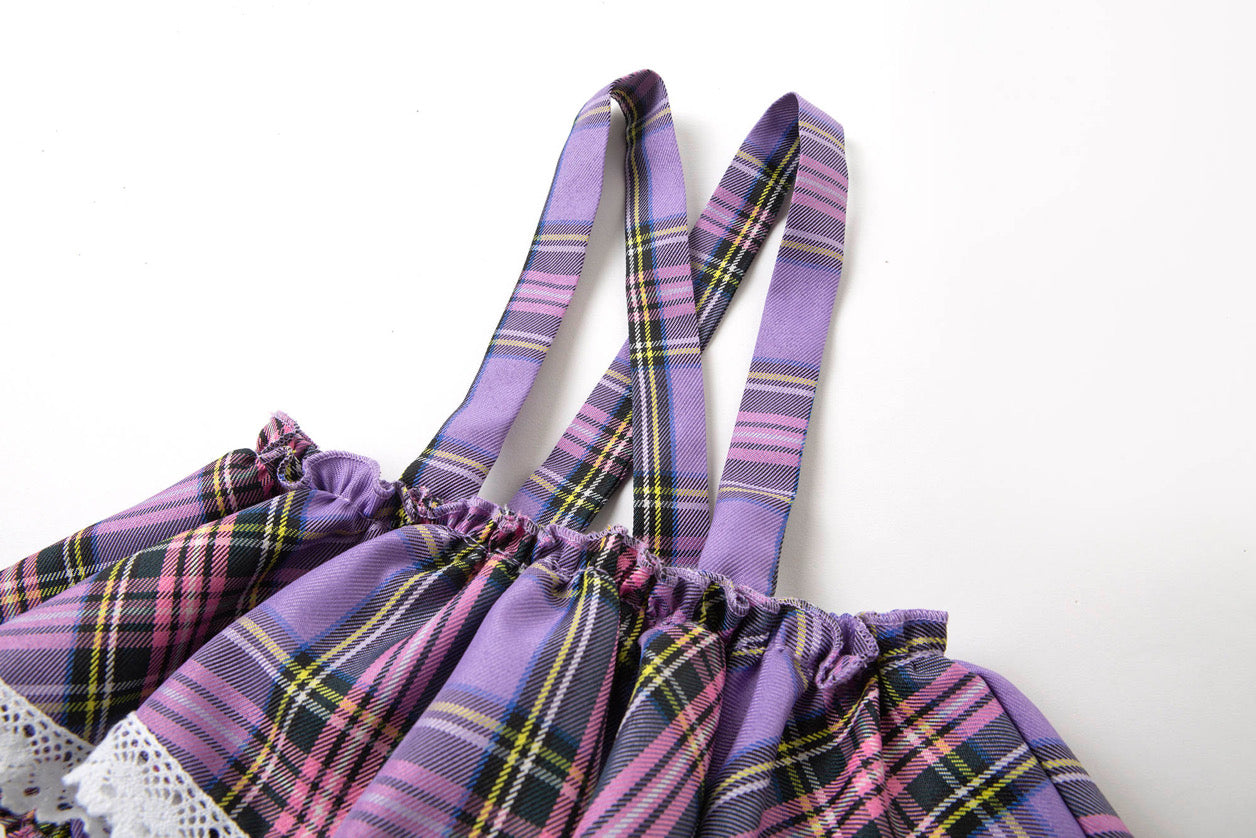 Purple tartan braced peplum bloomers