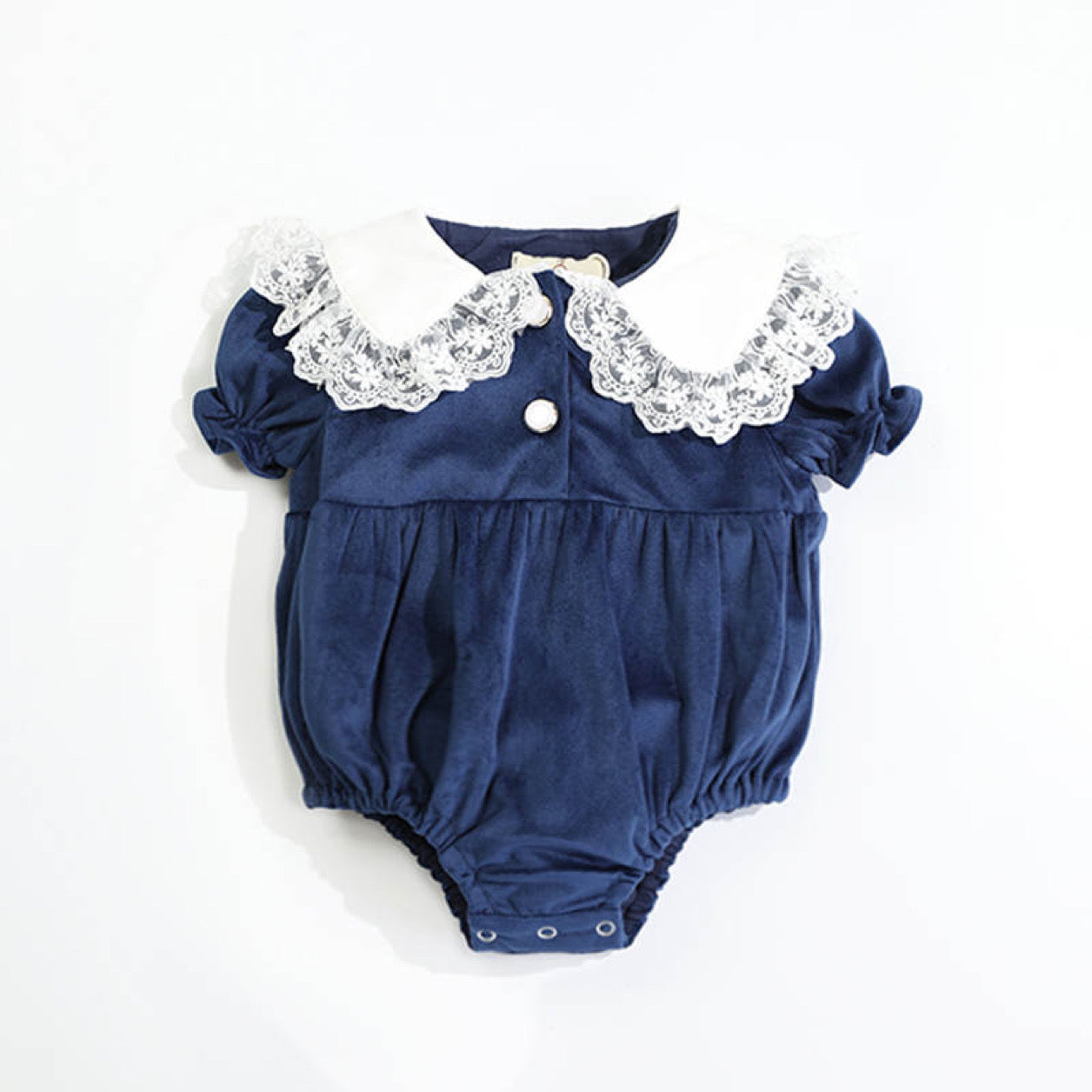 Navy Pearl Velvet Romper