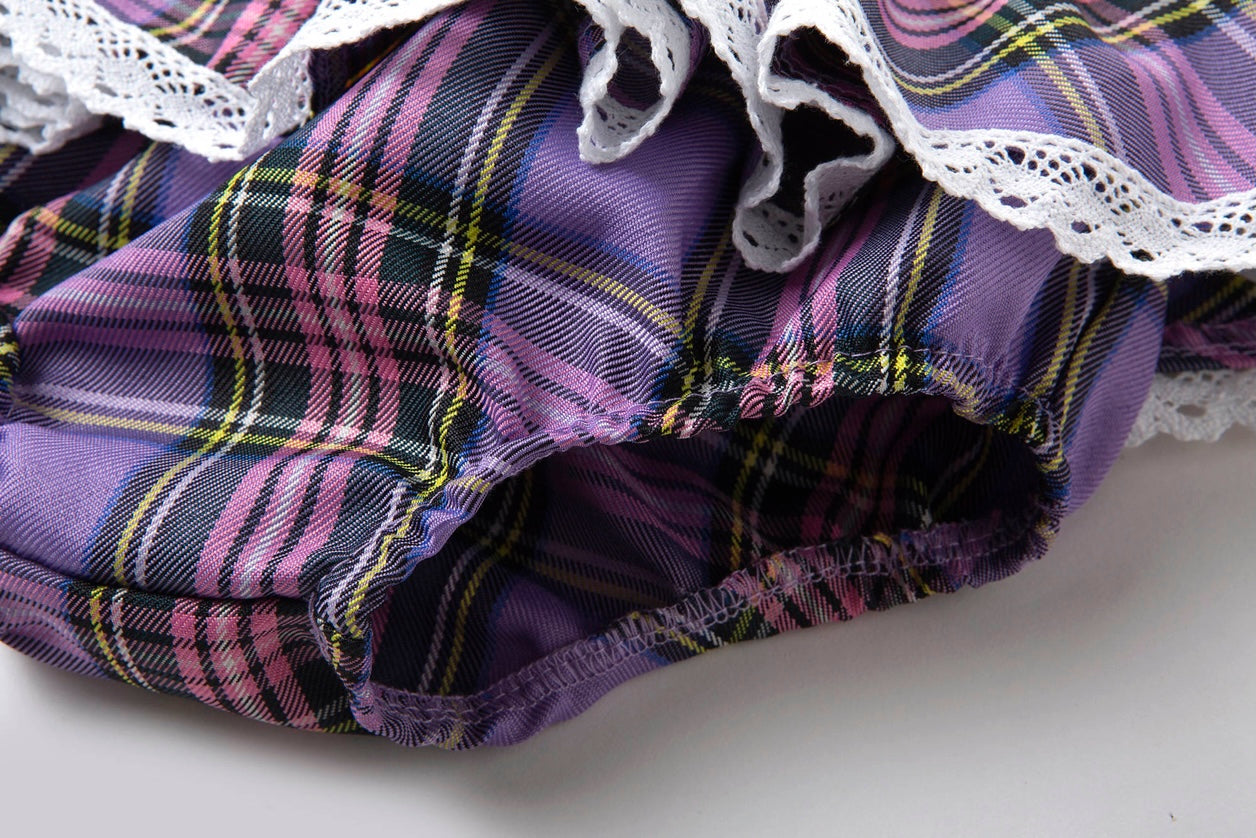 Purple tartan braced peplum bloomers